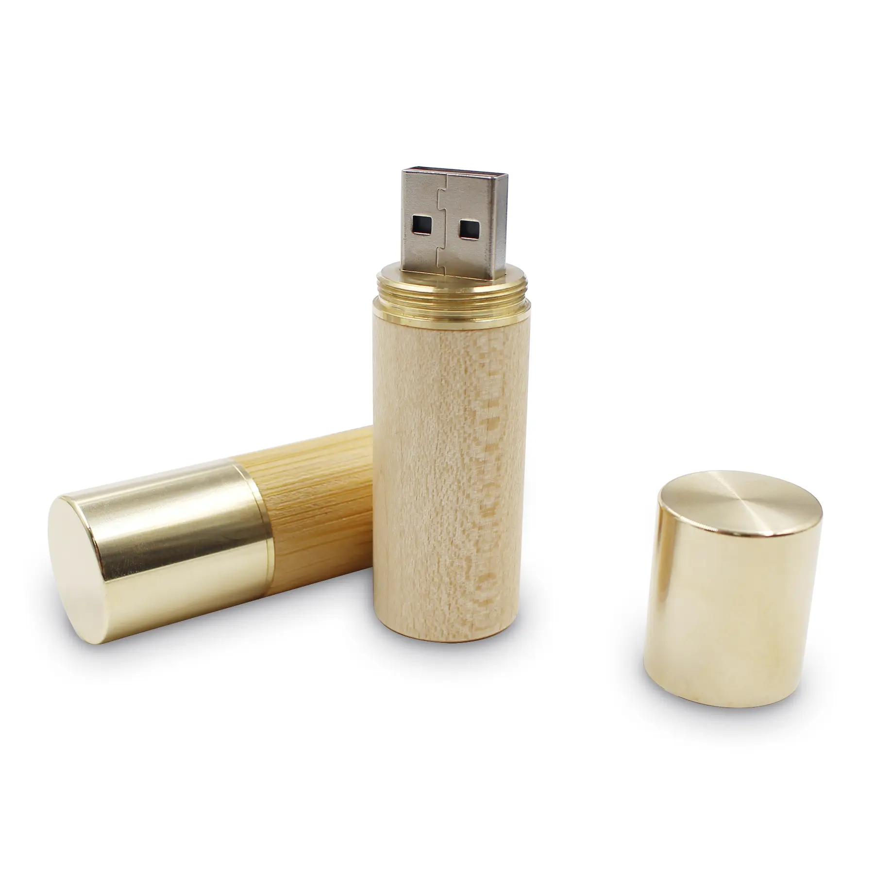USB Madera metal round abierto